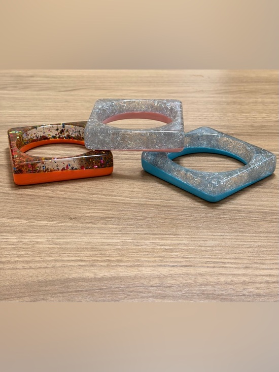 Sassy Jones Jewelry - Sassy Jones Square Resin Bangle Set - Pink, Orange, Blue